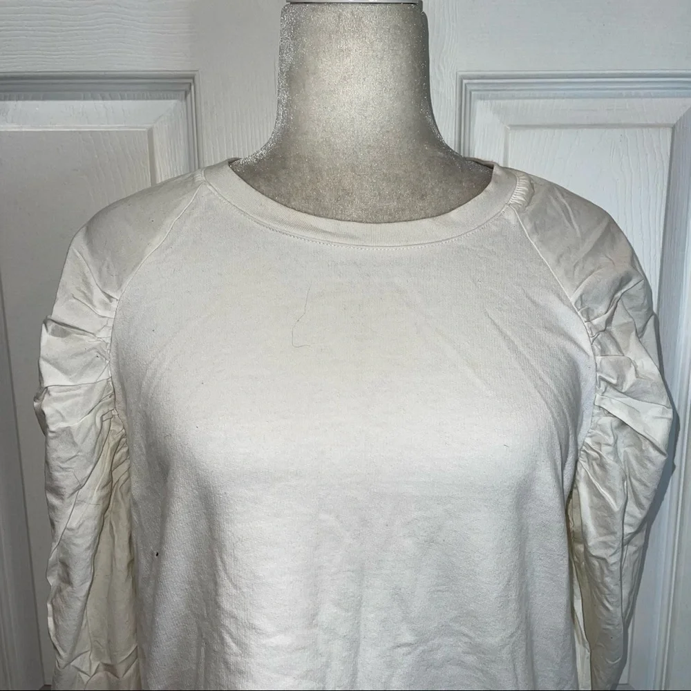 Zara Puff Sleeves White Long Sleeve Blouse